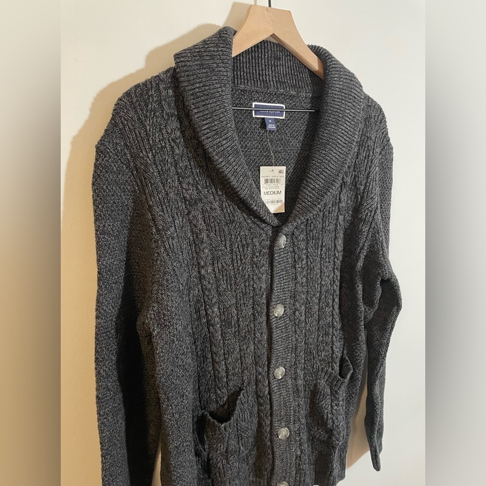 NWT Club Room Men's Chunky Knit Cardigan Gray Size Medium Eclectic Grandpa $75 - Picture 3 of 9